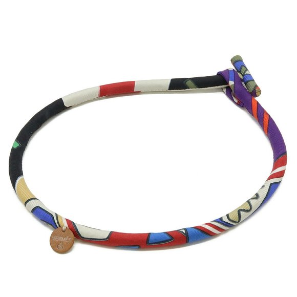 HERMES Petite H Bride de Soie Choker Necklace Bracelet 100% Silk Multicolor
